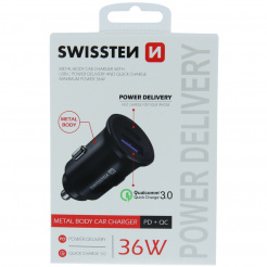 SWISSTEN CL adaptér Power Delivery + Quick Charge, USB-C, 36 W – black 