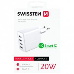  SWISSTEN sieťový adaptér 4x USB, 20 W, SMART IC – white 