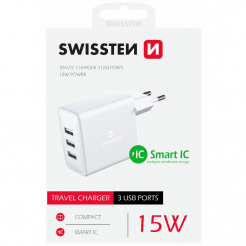  SWISSTEN sieťový adaptér 3x USB, 15 W, SMART IC – white 