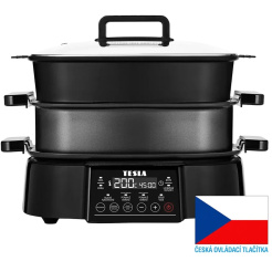 Gril TESLA MultiCook M90 (vrátane grilovacej dosky s nepriľnavým keramickým povrchom, varnej nádoby, veľkého parného hrnca a pokrievky)